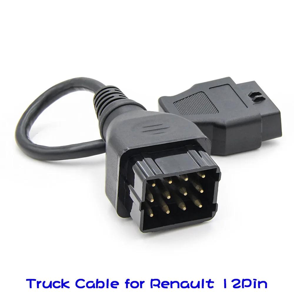 10pcs Truck Cable Obd1 To Obd2 For Renault 12pin Male To Obd 16pin